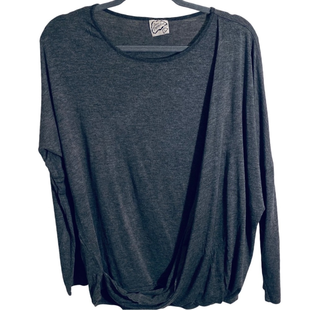 Saint Paradise | Women's Long Sleeve Gray Surplice Faux Wrap Tunic | Size Large